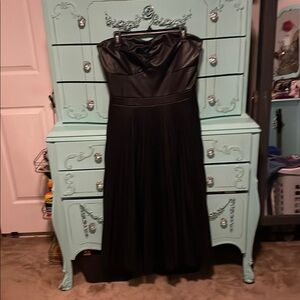 XL Vegan Leather Black Strapless Dress